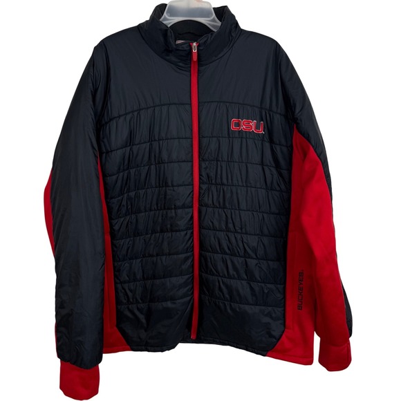 Ohio State Buckeyes Varsity Jacket XXL Black Red Puffer Fleece Lined OSU Fan - Picture 1 of 9